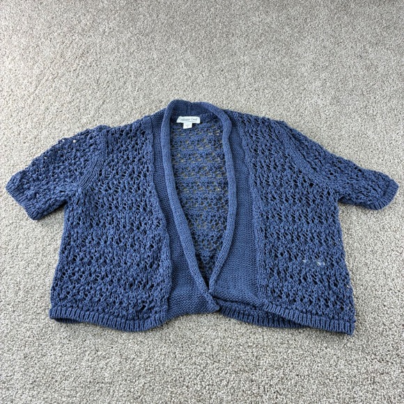 Coldwater Creek Sweaters - Coldwater Creek Womens Open Knit Cardigan Sweater Blue‎ Short Sleeve Size M